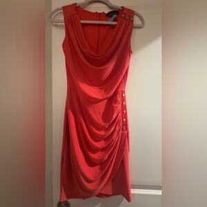 White House Black Market Coral Draped Button Dress, Size 00